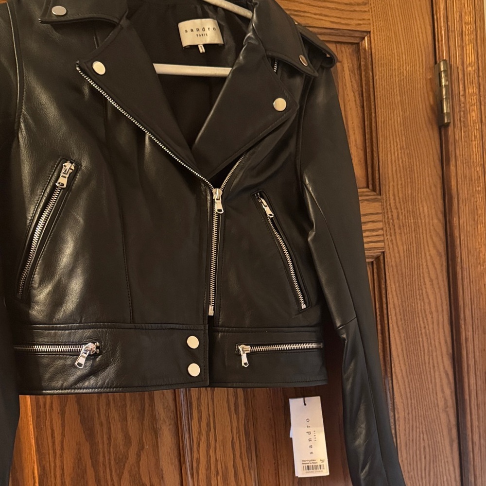 Sandro Black Leather Biker Jacket - Picture 6 of 6